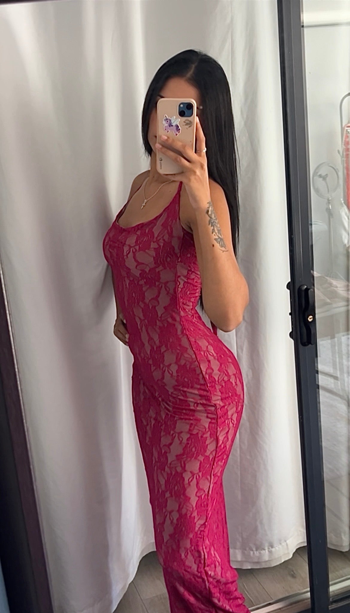 Hot pink lace dress