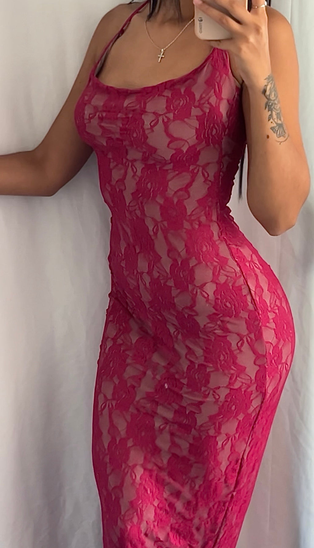 Hot pink lace dress