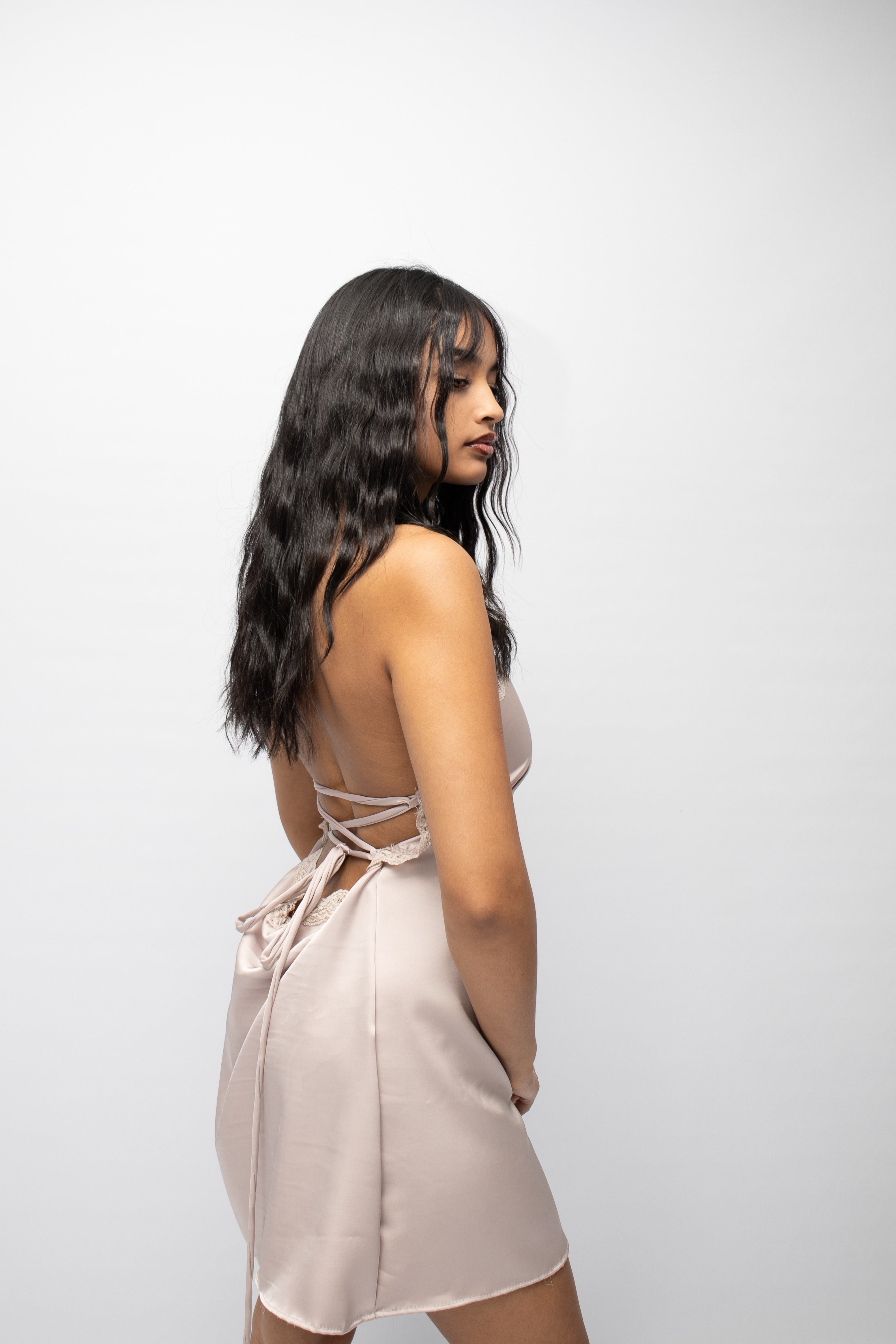 Paris satin mini dress in light ash