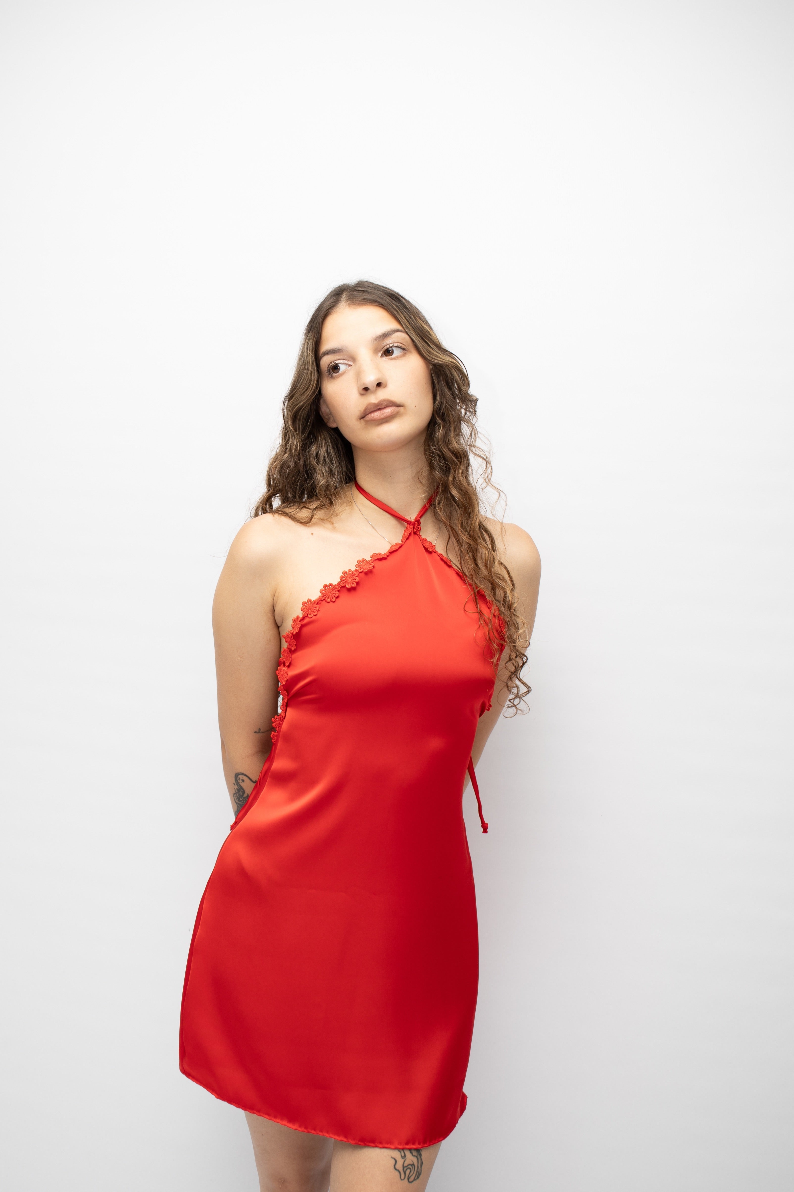 Pars satin mini dress in red