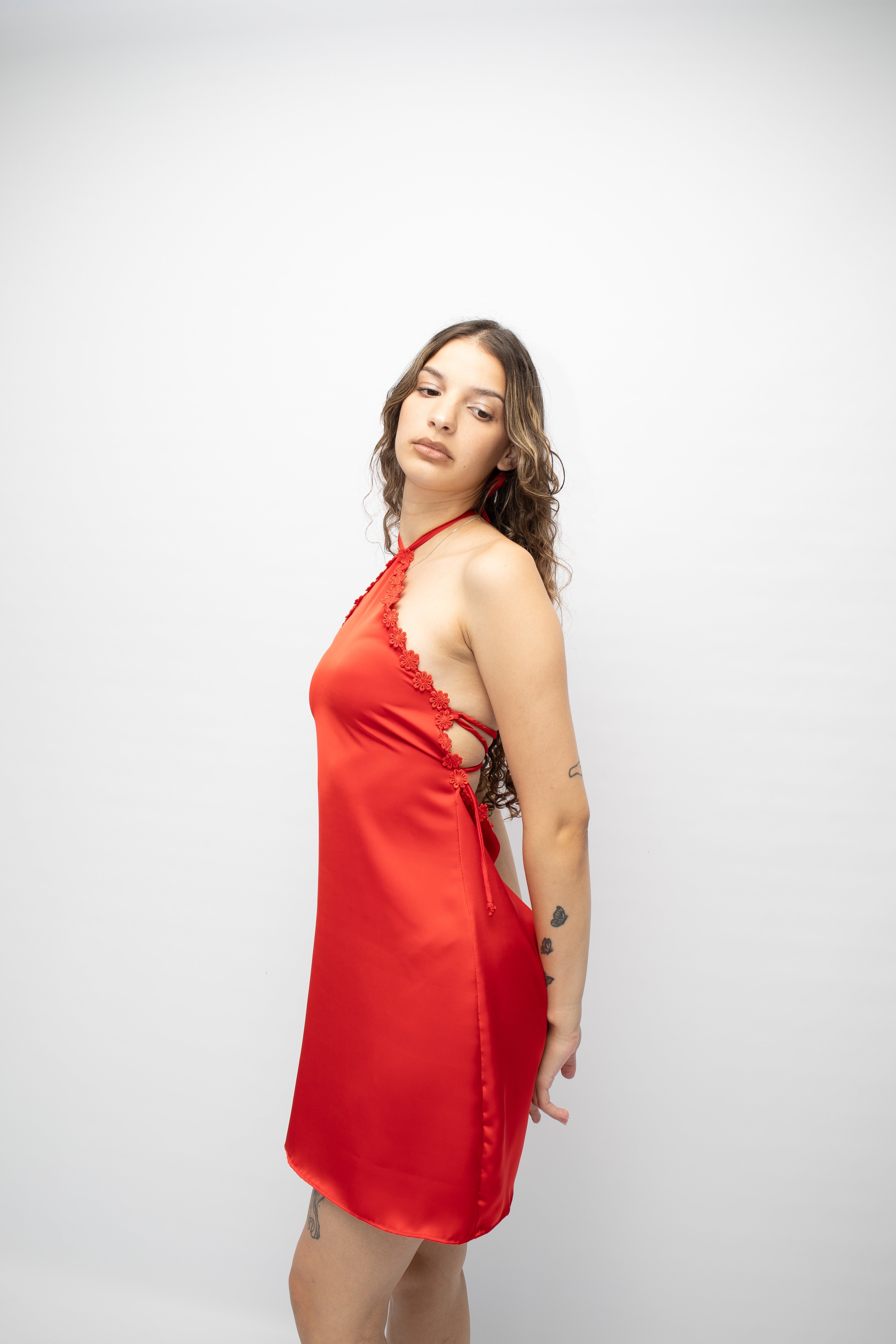 Pars satin mini dress in red