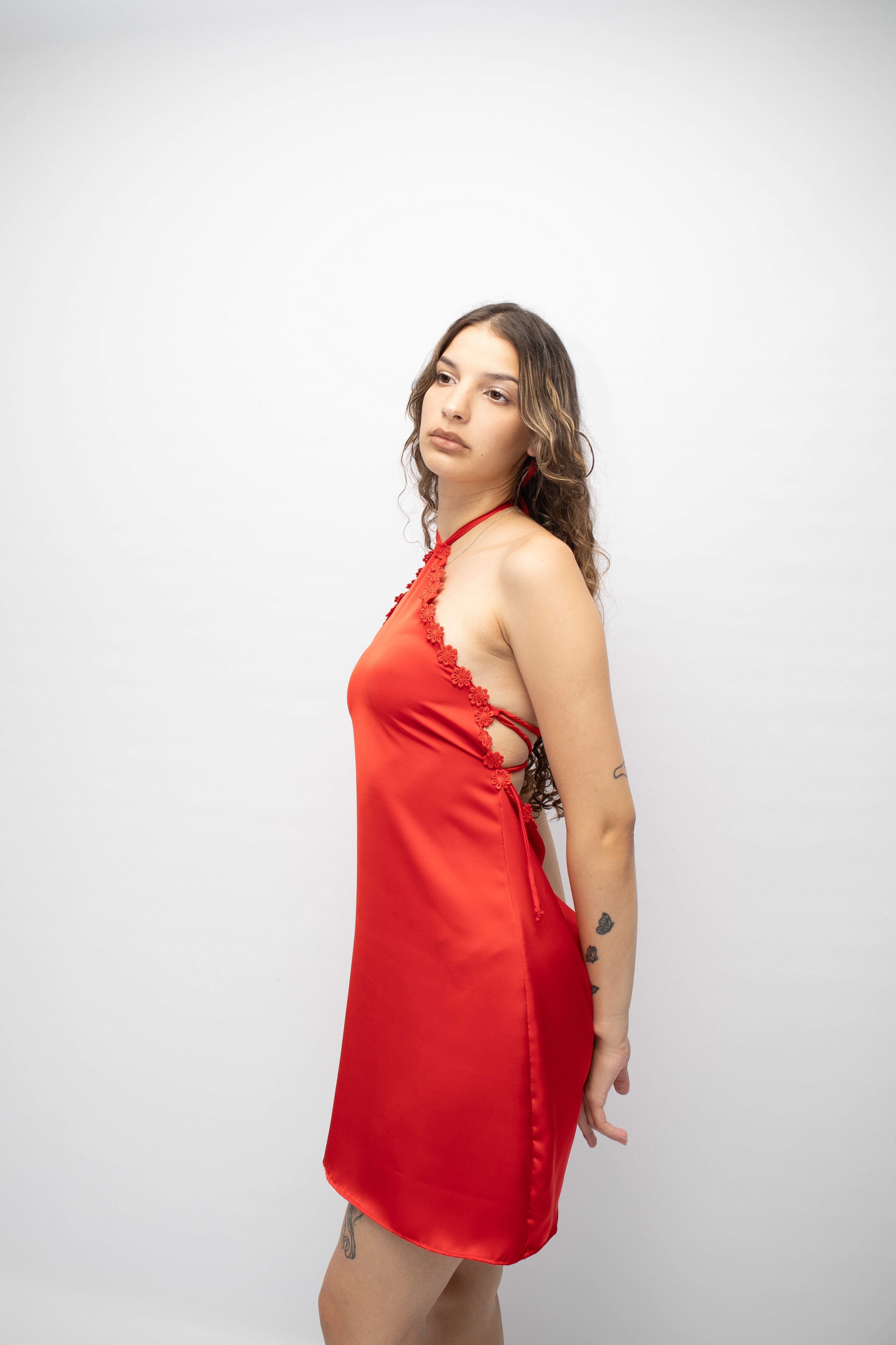 Pars satin mini dress in red