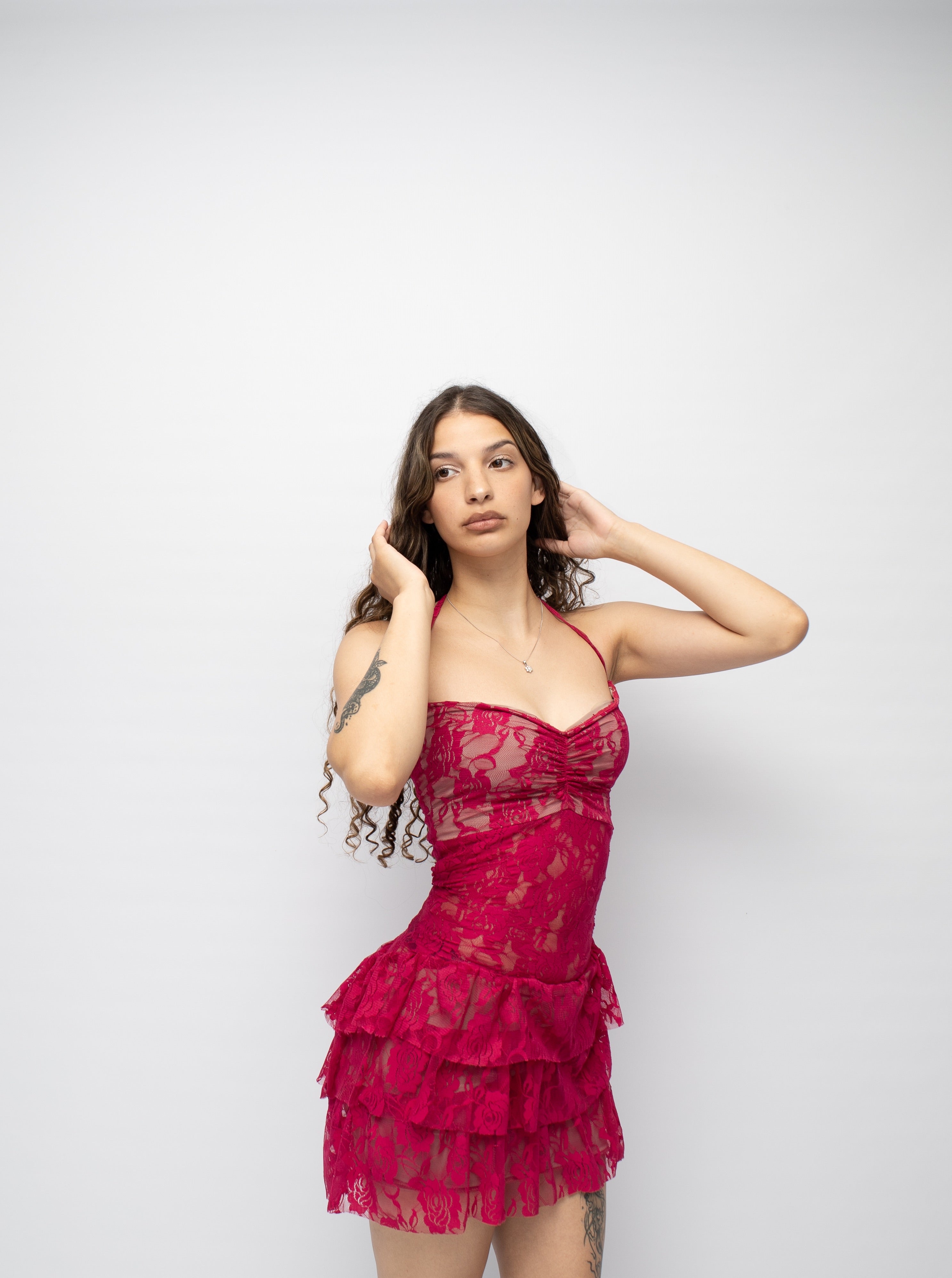 Mini vintage lace dress .