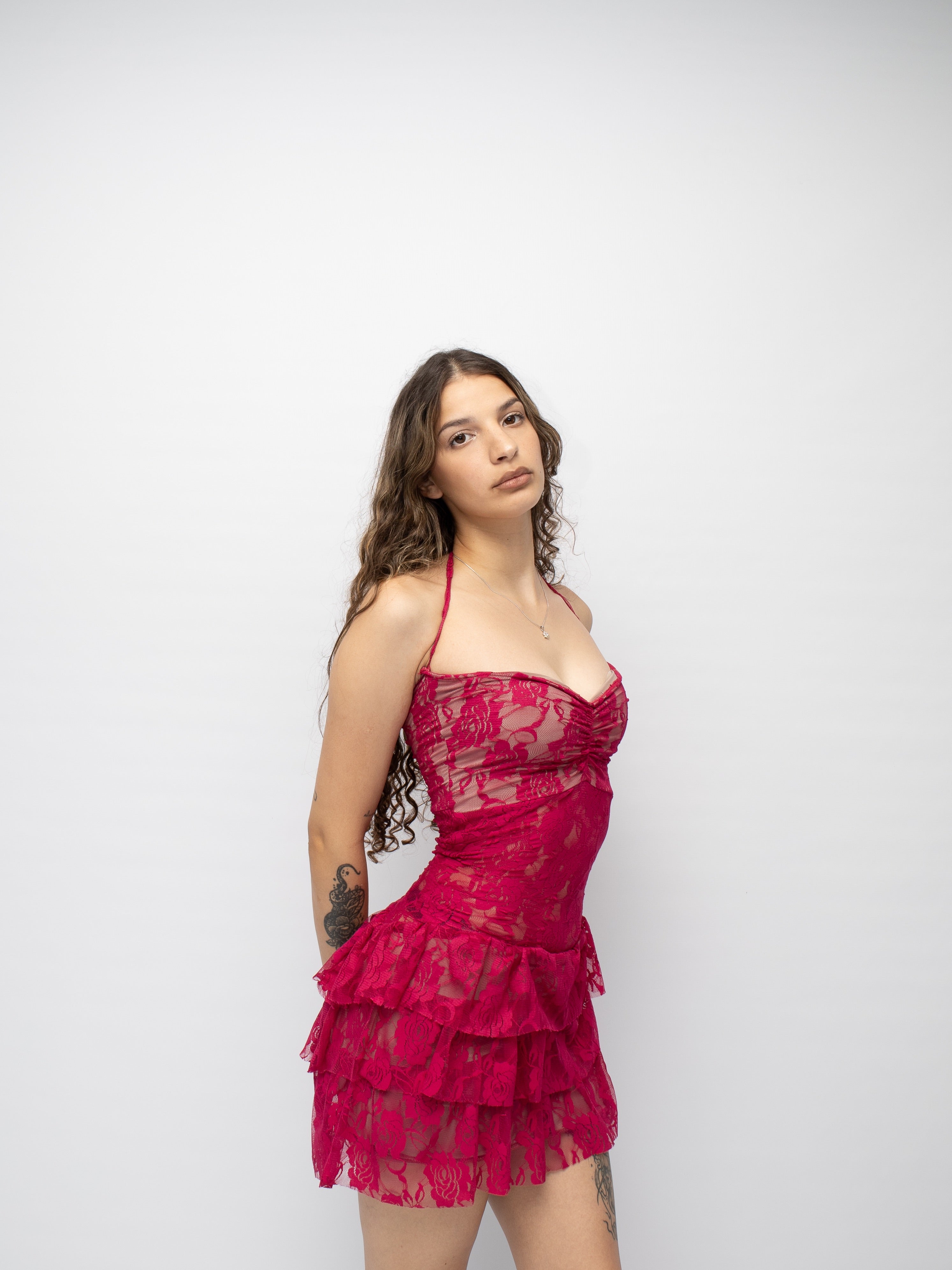 Mini vintage lace dress .