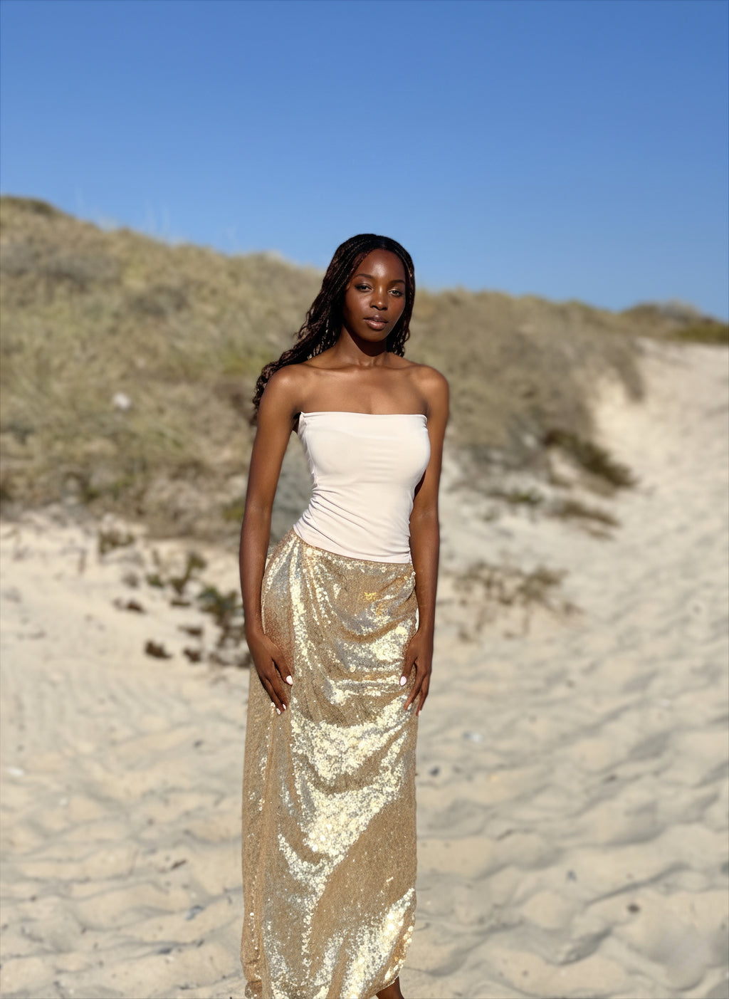 Maxi sequin skirt in gold