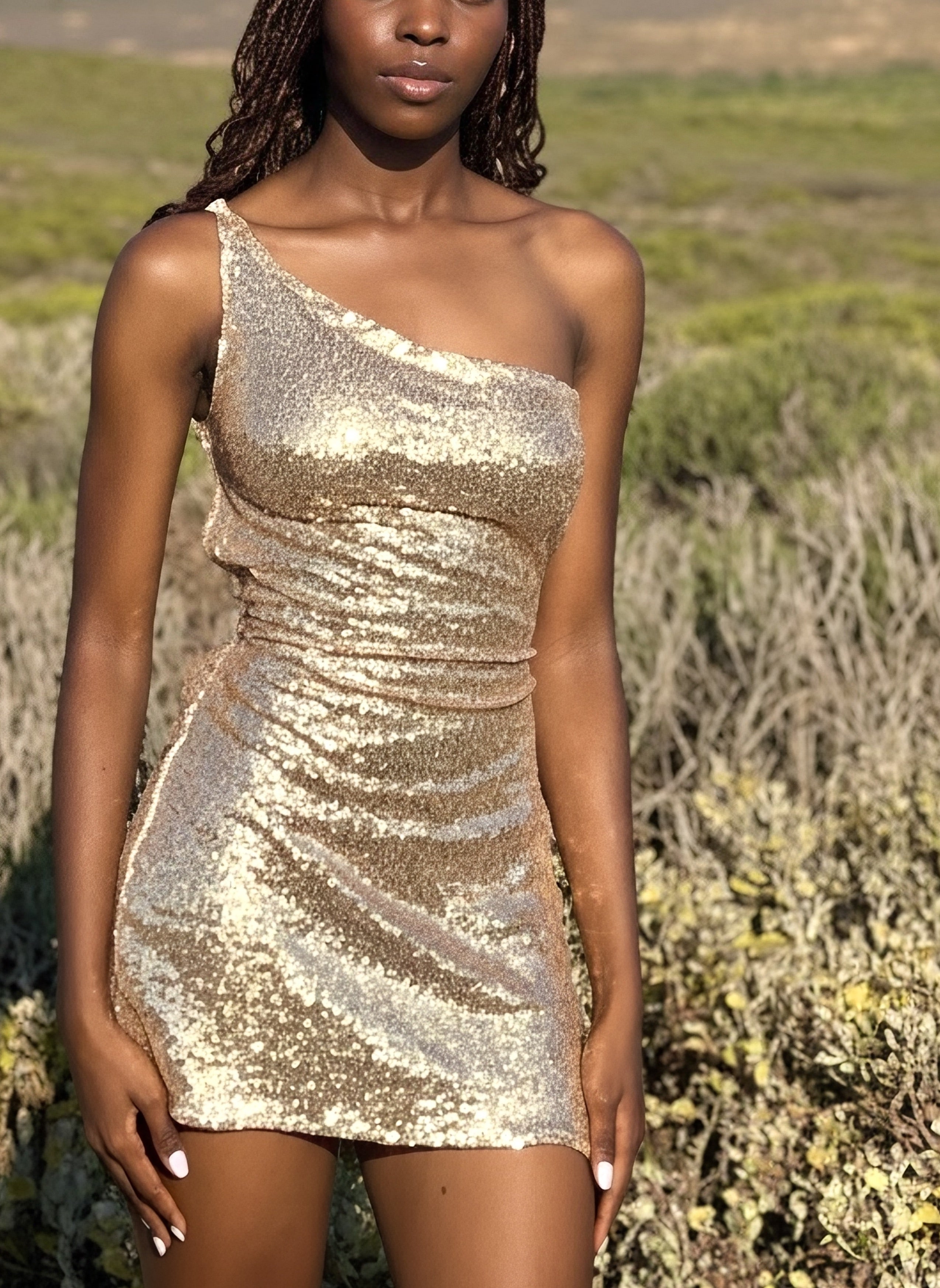 Gold sequin mini dress