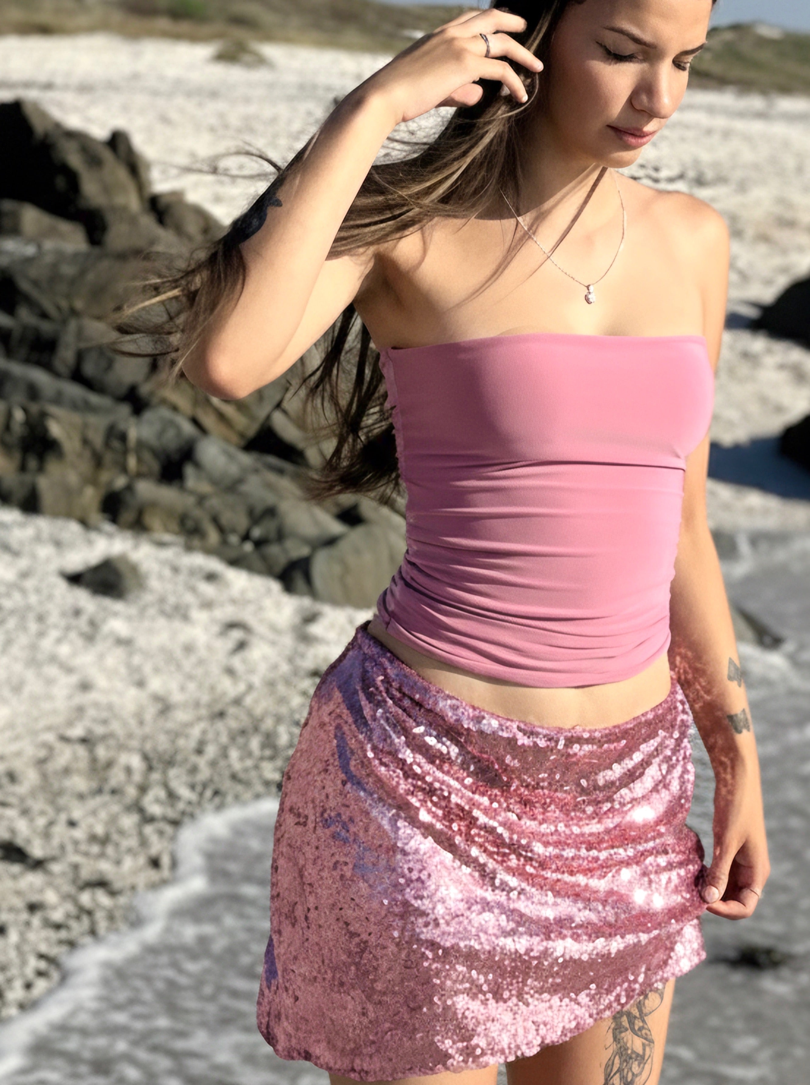 Mini sequin skirt in pink
