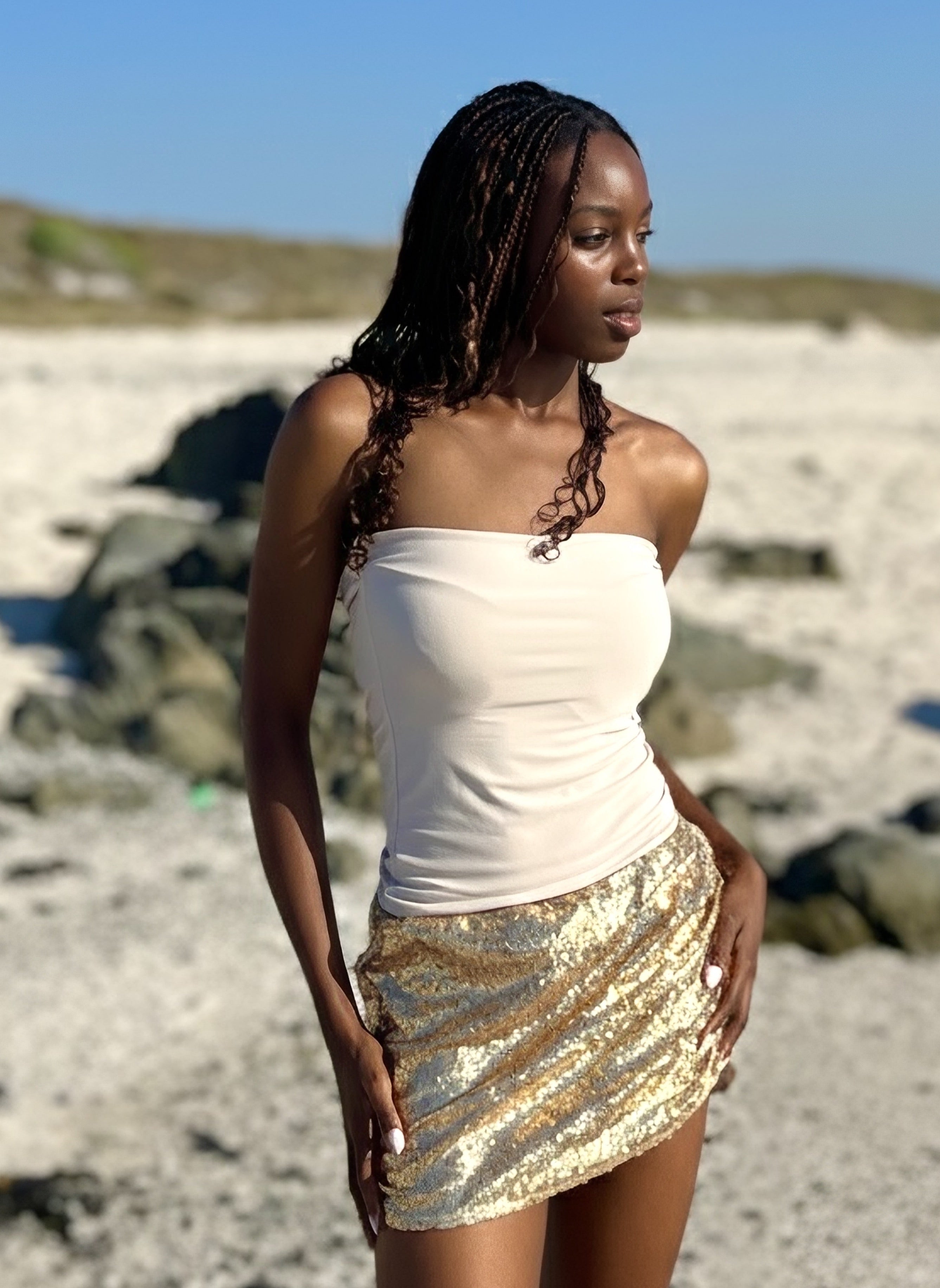 Mini sequin skirt in gold