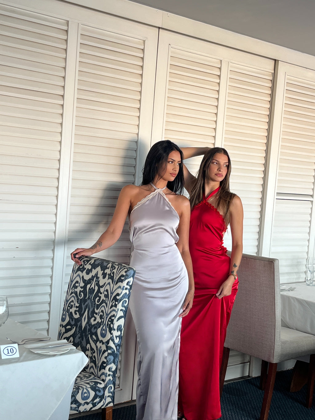 Paris satin maxi dress in light ash