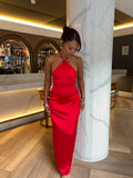 Paris satin maxi dress in red